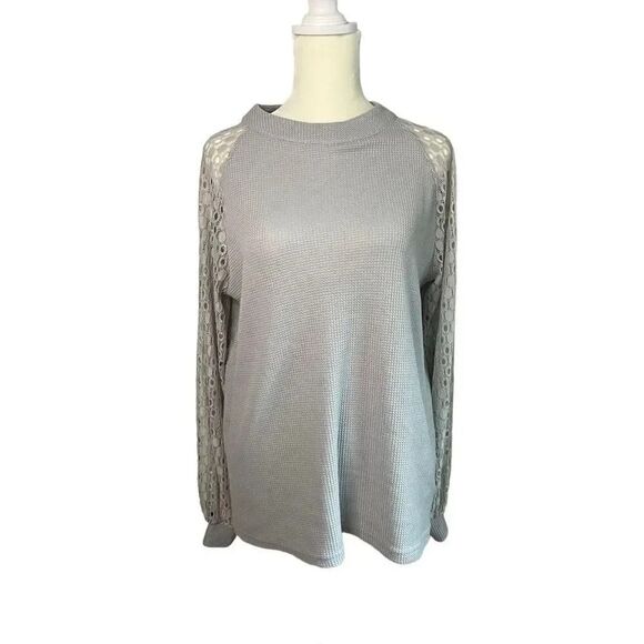 Miholl Waffle Knit Long Sleeve Sweater Gray Medium - Picture 1 of 8
